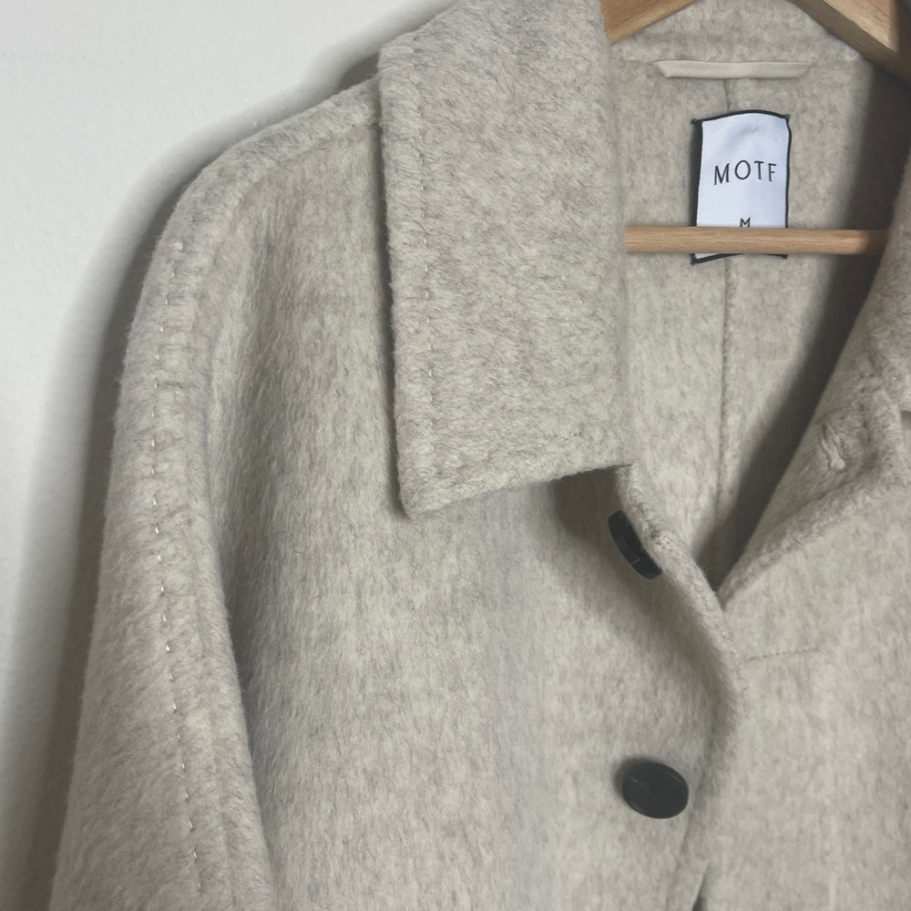 MOTF Premium Wool Blend Longline Overcoat Oatmeal Beige Minimalist Coat Size M - Picture 7 of 11